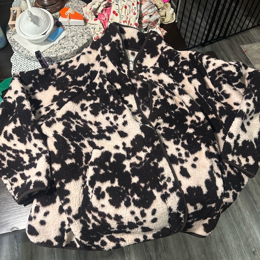 WRANGLER women’s xxl button up fleece cow print jacket